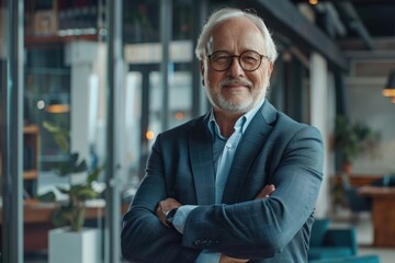 Confident older businessman standing in office portrait.