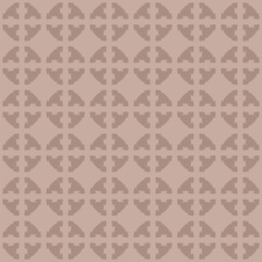 Abstract vintage geometric seamless pattern. Vector texture with simple shapes, crosses, arrows, lattice, grid, tiles. Brown coffee tones. Repeated modular background. Geo design for decor, textile