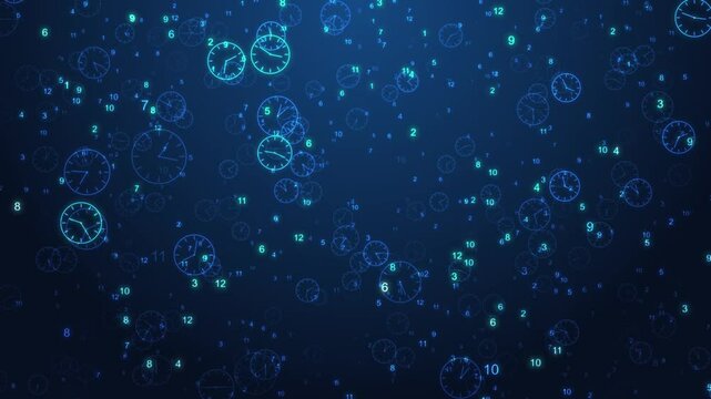 Clocks Technology Tunnel Animation, Background. Classic Clock time. Spiral Clock Zoom Motion. Quartz Countdown Infinite time, deadline, scheduling, time and space, past, present and future.
