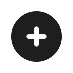 A simple graphic depicting a white circle containing a dark grey plus sign in its center.