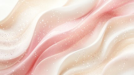 Abstract flowing pastel shades of pink and cream with glittering texture, creating a soft and elegant background image.