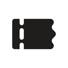 The image shows a simple white icon depicting a blank ticket stub against a dark grey background.