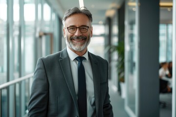 Confident professionals in office setting.