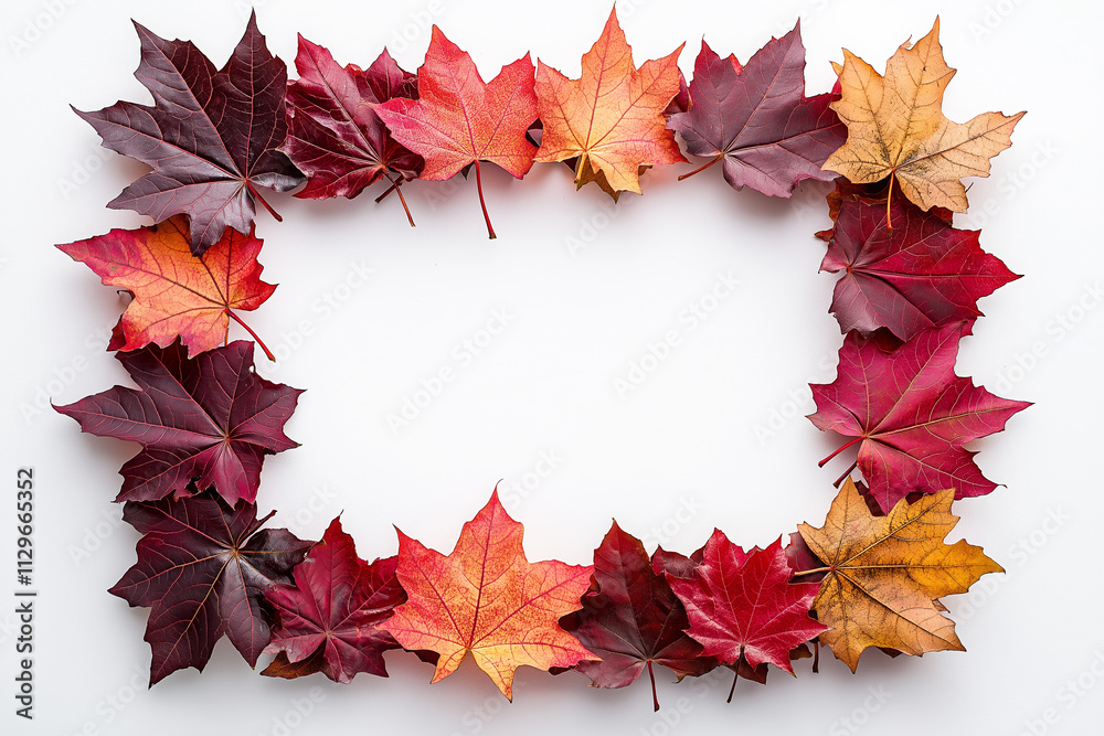 Canvas Prints minimal autumn frame with maple leaves on white background, copy space