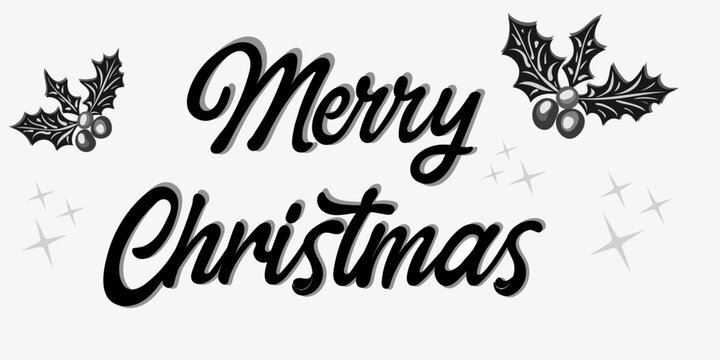 Vector illustration Merry Christmas  made with a variant shape lettering with holly leaves. The design customization and adaptation to color palettes and layouts. For creating custom festive materials