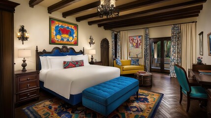 Luxurious Southwestern Bedroom Suite Featuring Artistic Decor