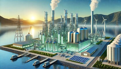 Fototapeta premium Green hydrogen facility with modern infrastructure