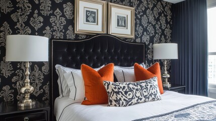 Elegant Black Velvet Bedroom Interior Design
