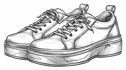Pair of silver leather platform sneakers with white laces. Erosion. Illustration