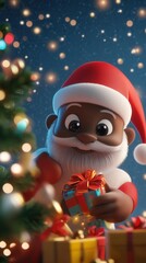 Fototapeta premium Cheerful Santa preparing gifts under the Christmas tree in a festive atmosphere