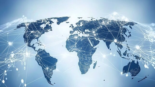 A digital world map emblematic of global connectivity and technology.