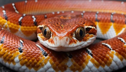 Fototapeta premium Close-Up of a Stunning Orange and Black Snake, Wild Reptile in Detailed Macro Photography