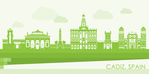 GR7_000_025.epGreen Skyline panorama of  Cadiz, Andalusia, Spain - vector illustrations © Stoyan Haytov