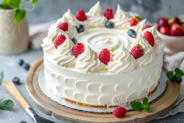 Cake topped with fresh whipped cream
