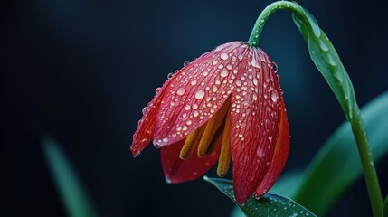 Red Flower with Dew Drops