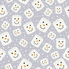 Snowman face with snow vector seamless pattern