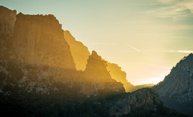 Majestic sunrise over Serra de Tramuntana peaks in Mallorca