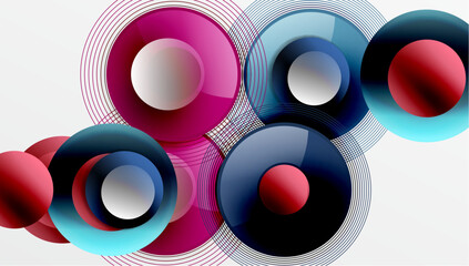 Abstract composition of overlapping circles with smooth gradients and transparency effects. Clean and modern design emphasizing depth, symmetry, and a minimal aesthetic
