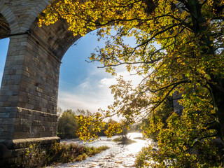 Victorian stone railway viaduct over River Wharfe