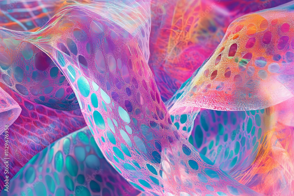Poster colorful abstract patterns with translucent textures and vivid hues intertwine in a captivating visu