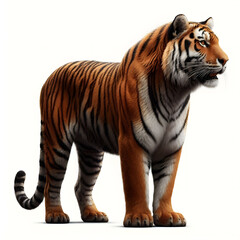 Naklejka premium Tiger isolated on a white background, Side view, tiger standing full HD image generated by Ai. full body, realistic, full detail looking at the camera.