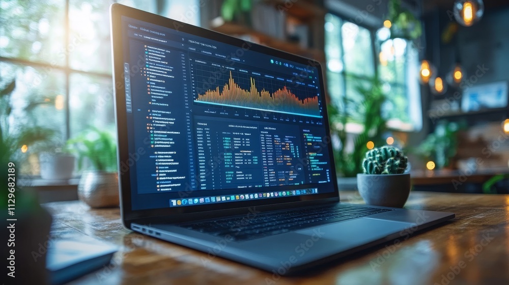 Poster fintech platform showcasing ai-driven credit analytics in a modern workspace setting
