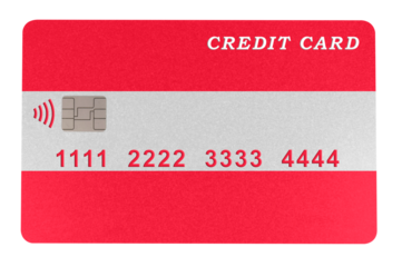 Plastic credit card in the shape of the Austrian flag on a white background (close-up)