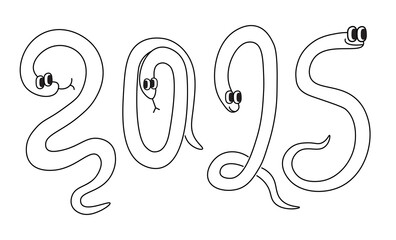 2025 number new year in doodle snakes shape. Elements for decoration design stickers postcards poster print invitation