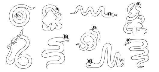snakes set in doodle style in vector. Year of snake. Elements for decoration design stickers postcards poster print invitation