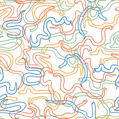 seamless pattern with colored line snakes in hand drawn style in vector. Element for fabric print background wrapping banner textile packaging wallpaper