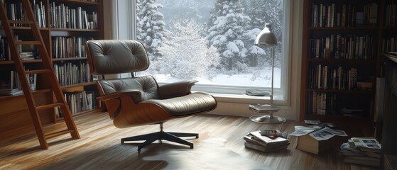 Leather Chair Library Winter Window View