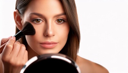 Person applying makeup in front of a mirror, representing beauty, cosmetics, and personal grooming.