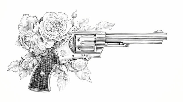 Roses and revolver: a penciled paradox. Paradox. Illustration
