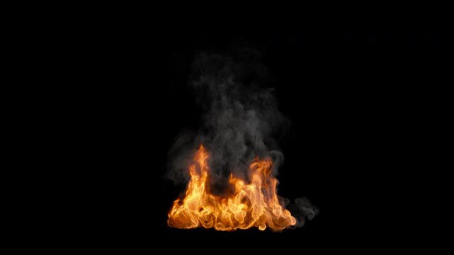 Slow motion fire and smoke, 4k 30p, with alpha channel for transparent background, two speeds included