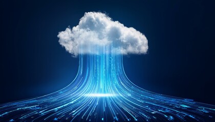 雲から流れるデータライン、クラウドに繋がる未来のイメージ
