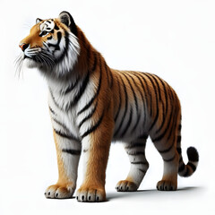 Obraz premium Tiger isolated on a white background, Side view, tiger standing full HD image generated by Ai. full body, realistic, full detail looking at the camera.