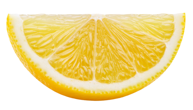Juicy lemon slice isolated on transparent background showing refreshing pulp