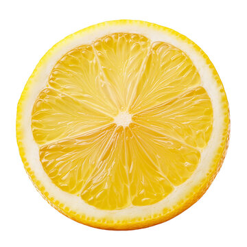 Juicy lemon slice showing refreshing pulp and rind on transparent background