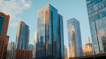 luxury residential buildings featuring modern architectural designs in an urban cityscape  -