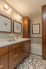 Modern Bathroom Vanity With Geometric Tile Floor