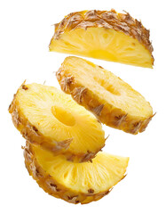 Sliced pineapple falling on transparent background