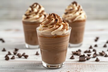 Chocolate cream in a glass on white background
