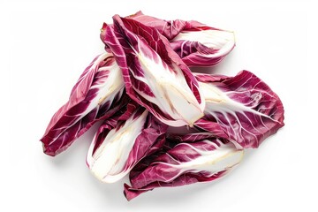 Obraz premium Chopped red radicchio salad isolated on white background with clipping path top view Full depth of field