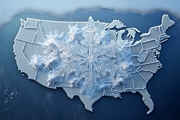 Frosted USA Map with Snowflake Overlay