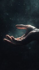 Fototapeta premium Dramatic image of cupped hands holding glowing light in the dark with a spiritual atmosphere