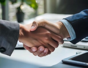 Obraz premium Handshake, symbolizing agreements, negotiations, and mutual consent.