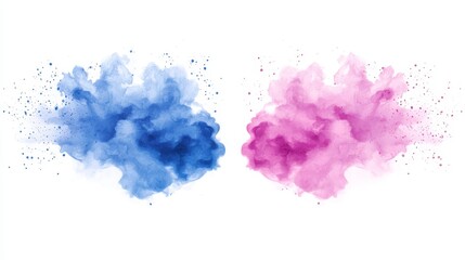 Symmetrical watercolor square layout, bold color contrasts, white isolate background