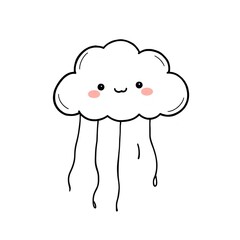 Fototapeta premium sheep with a smile, simple and cute doodle line cloudy