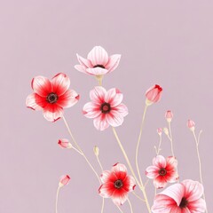 Fototapeta premium Delicate Pink and Red Flowers Against a Light Purple Background
