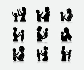 Mother and baby silhouette set 01